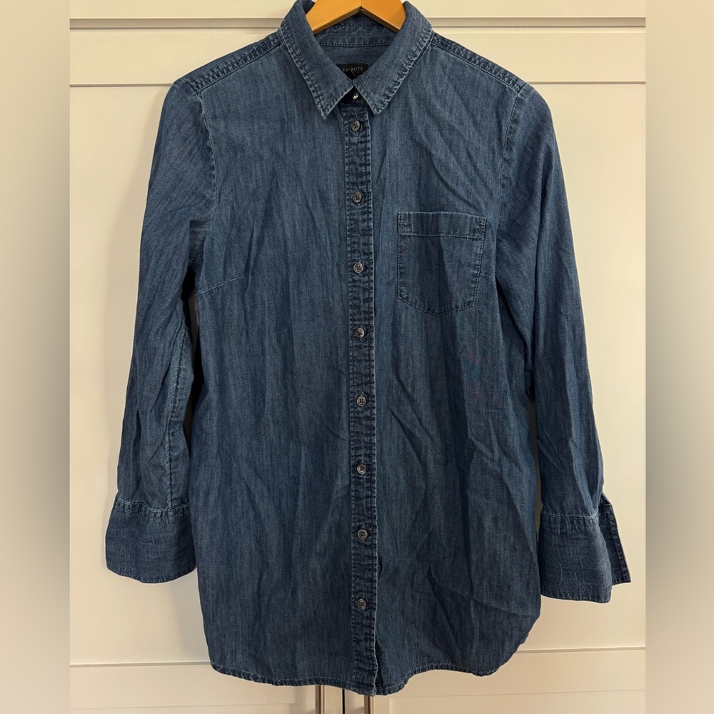 Talbots Women's Blue Button Down Jean Shirt Size M